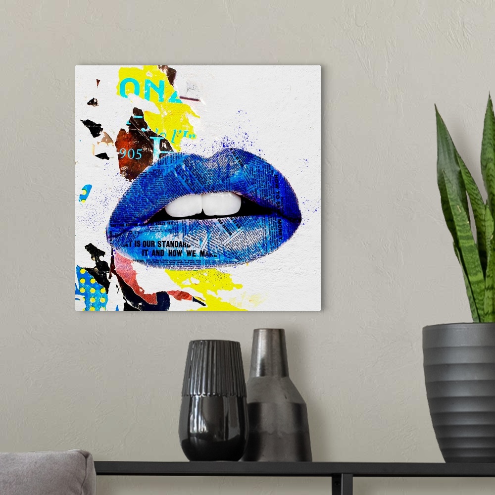 A modern room featuring Lips - Blue Grunge I