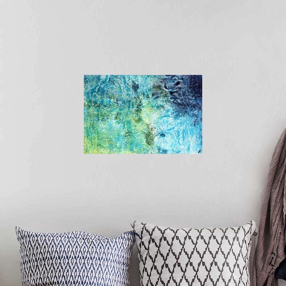 A bohemian room featuring Contemporary abstract image of sea from above.