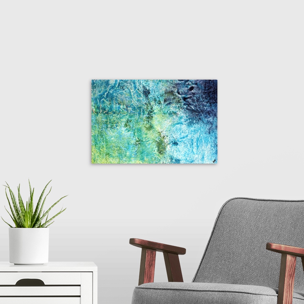 A modern room featuring Contemporary abstract image of sea from above.