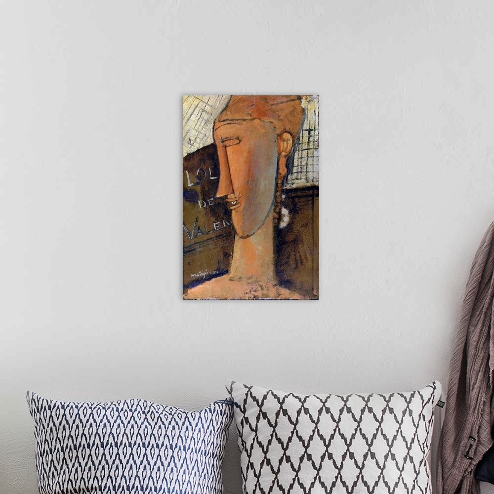 A bohemian room featuring Modigliani consistently integrated stylistic features of African art into his distinctive portrai...