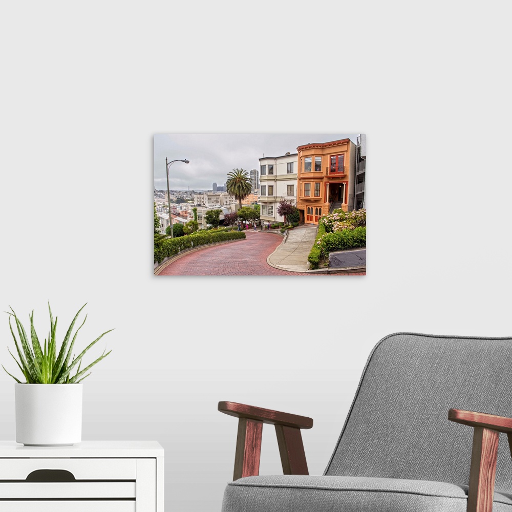 A modern room featuring Photograph of the curvy and famous Lombard Street in San Francisco, CA.
