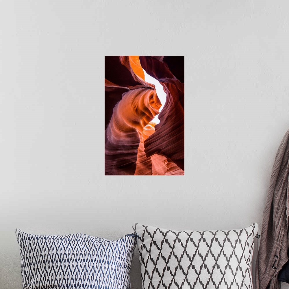 A bohemian room featuring Photograph of the sandstone walls at the Lower Antelope Canyon in Arizona.