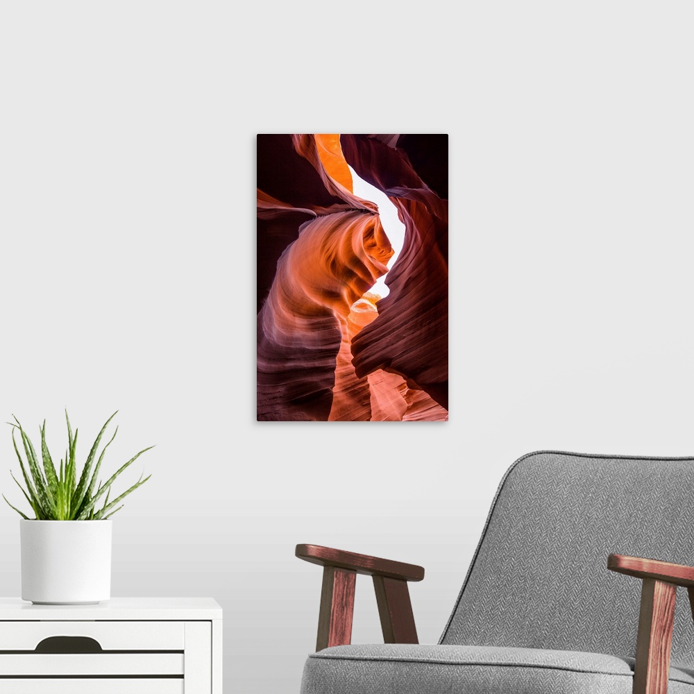A modern room featuring Photograph of the sandstone walls at the Lower Antelope Canyon in Arizona.