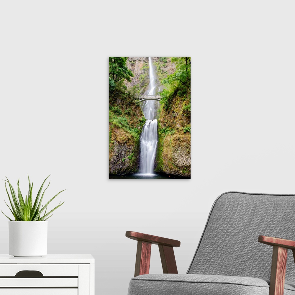 A modern room featuring View of lower Multnomah Falls in Portland, Oregon.
