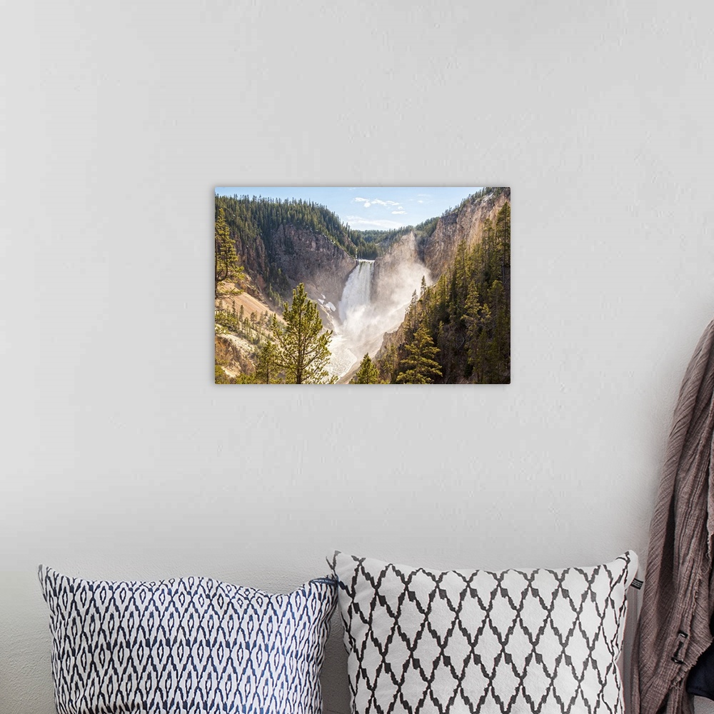 A bohemian room featuring Lower Yellowstone falls is one of two major waterfalls on the Yellowstone River.