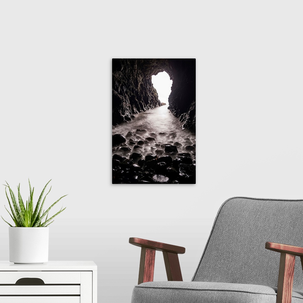 A modern room featuring Photograph from inside Mermaid's Cave underneath Dunluce Castle in County Antrim, Ireland.