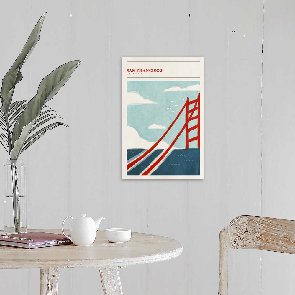 A farmhouse room featuring Vertical modern illustration of the Golden Gate Bridge.