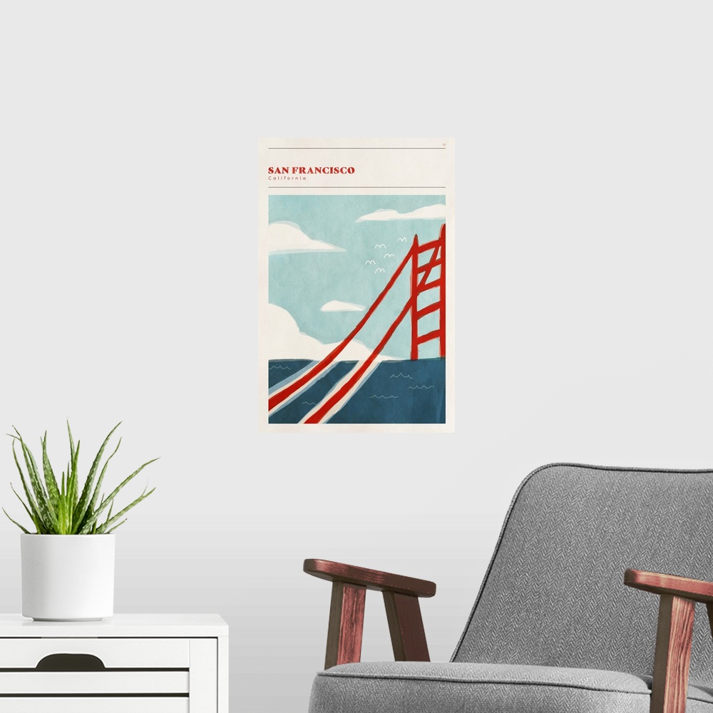A modern room featuring Vertical modern illustration of the Golden Gate Bridge.