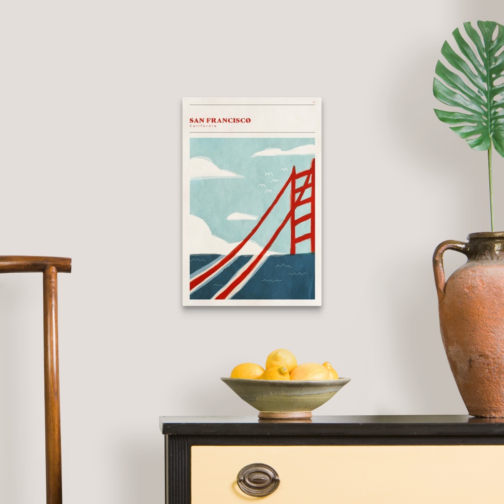 A traditional room featuring Vertical modern illustration of the Golden Gate Bridge.