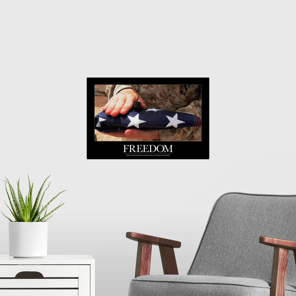 A modern room featuring Military Motivational Poster: Freedom