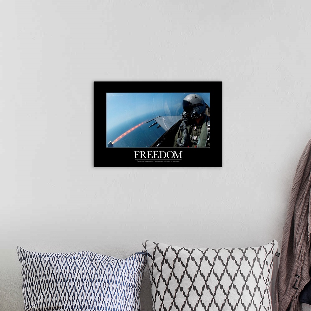 A bohemian room featuring Military Motivational Poster: Freedom Will Be Defended