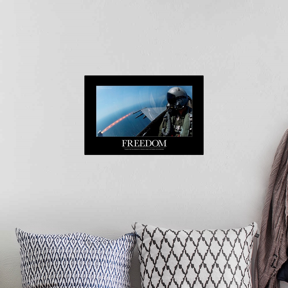 A bohemian room featuring Military Motivational Poster: Freedom Will Be Defended