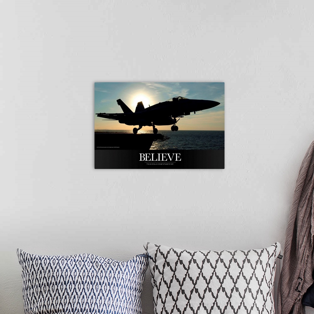 A bohemian room featuring Military Motivational Poster: If We Are Strong, Our Strength Will Speak For Itself