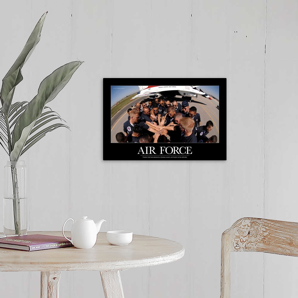 A farmhouse room featuring Military Poster: Air Force Thunderbird maintainers bring it in for a cheer