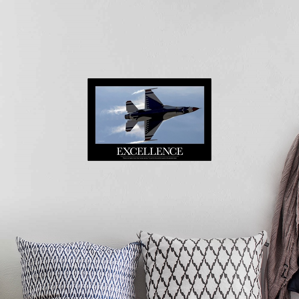 A bohemian room featuring Military Poster: An F-16 Fighting Falcon pulls high G's