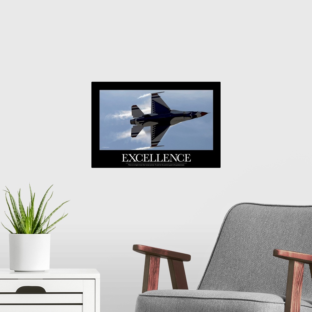 A modern room featuring Military Poster: An F-16 Fighting Falcon pulls high G's