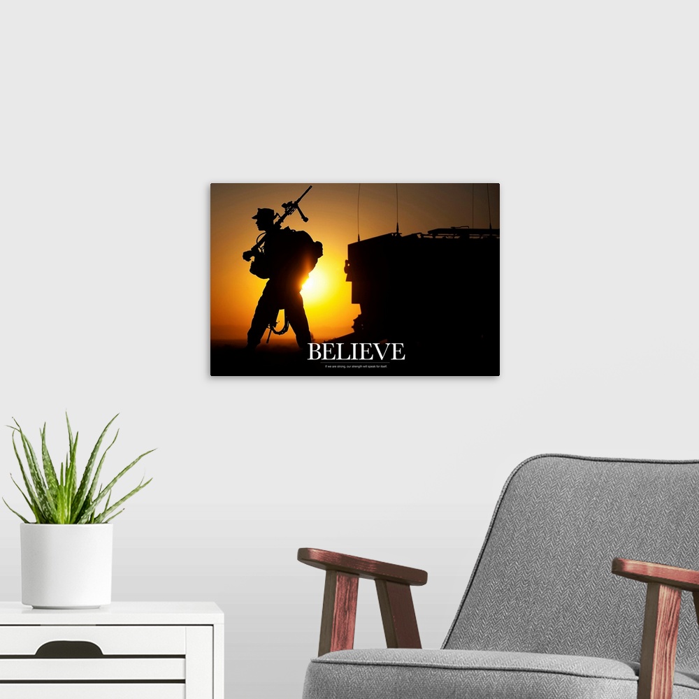 A modern room featuring Military Poster: Believe