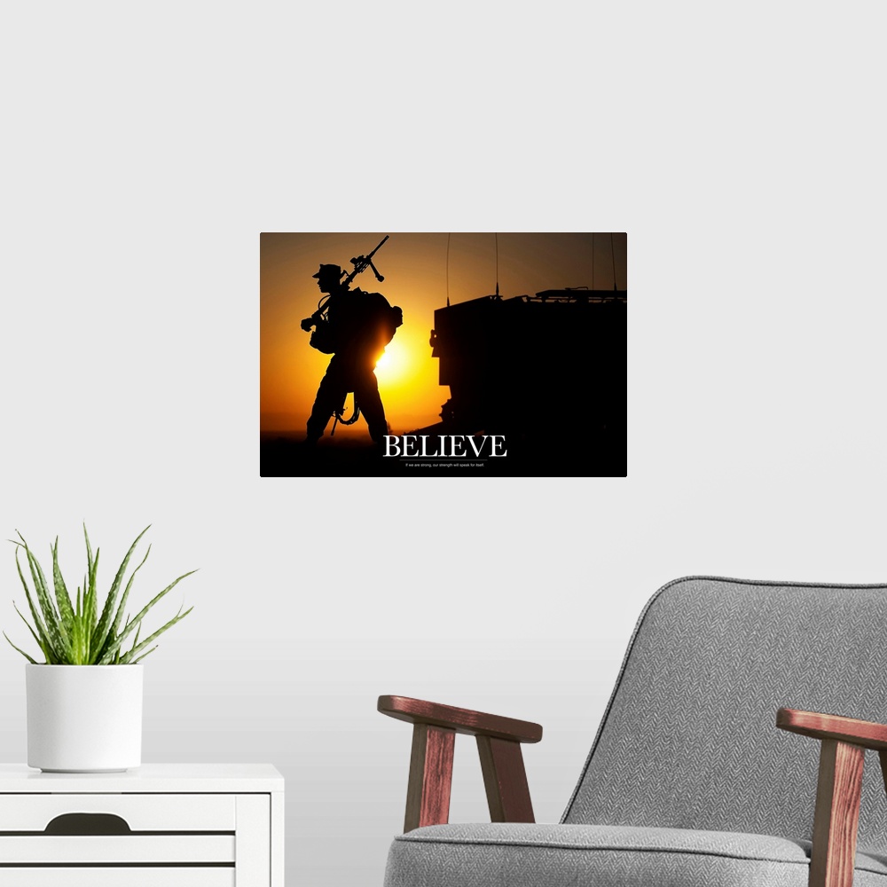 A modern room featuring Military Poster: Believe