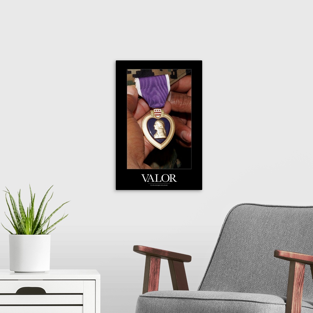 A modern room featuring Military Poster: Holding purple heart