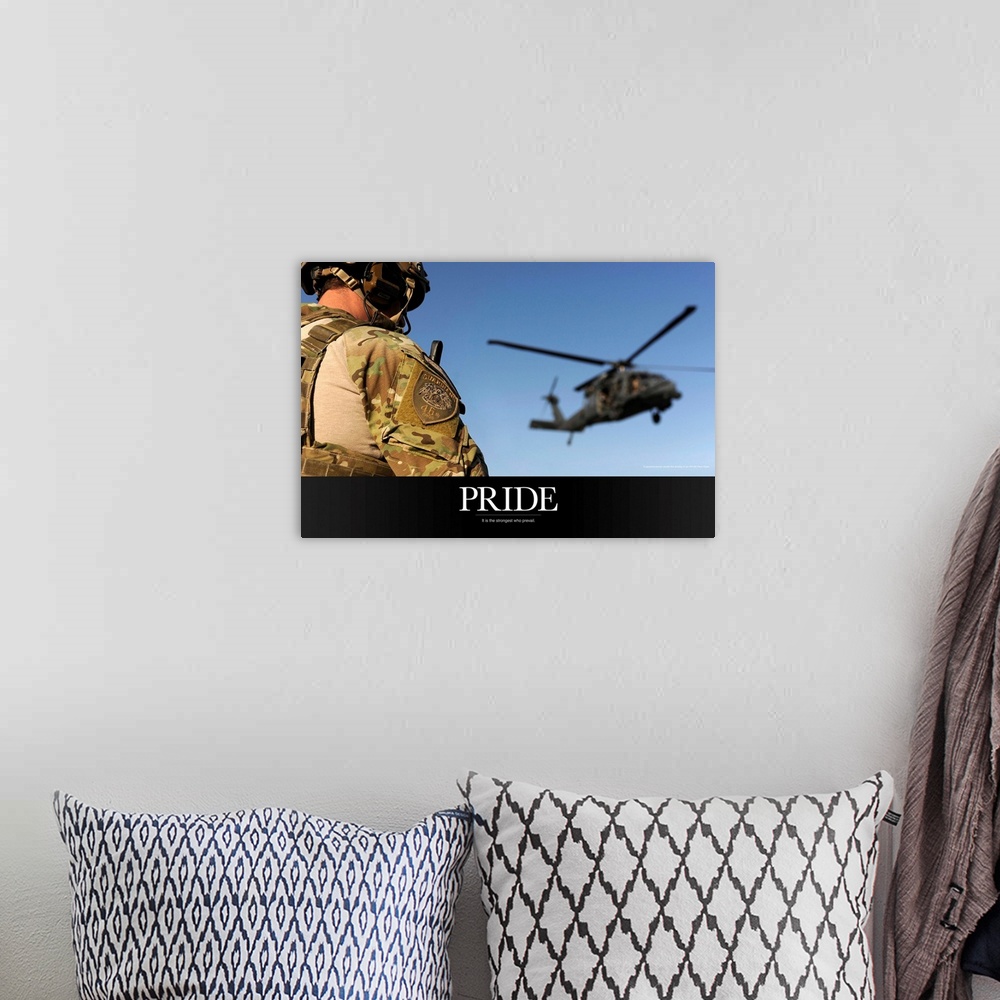 A bohemian room featuring Military Poster: It is the strongest who prevail