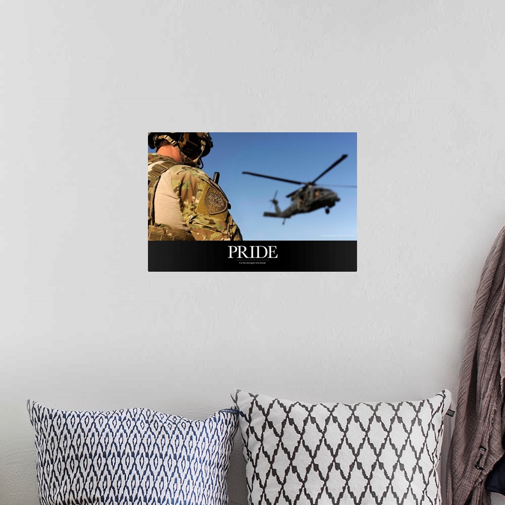 A bohemian room featuring Military Poster: It is the strongest who prevail