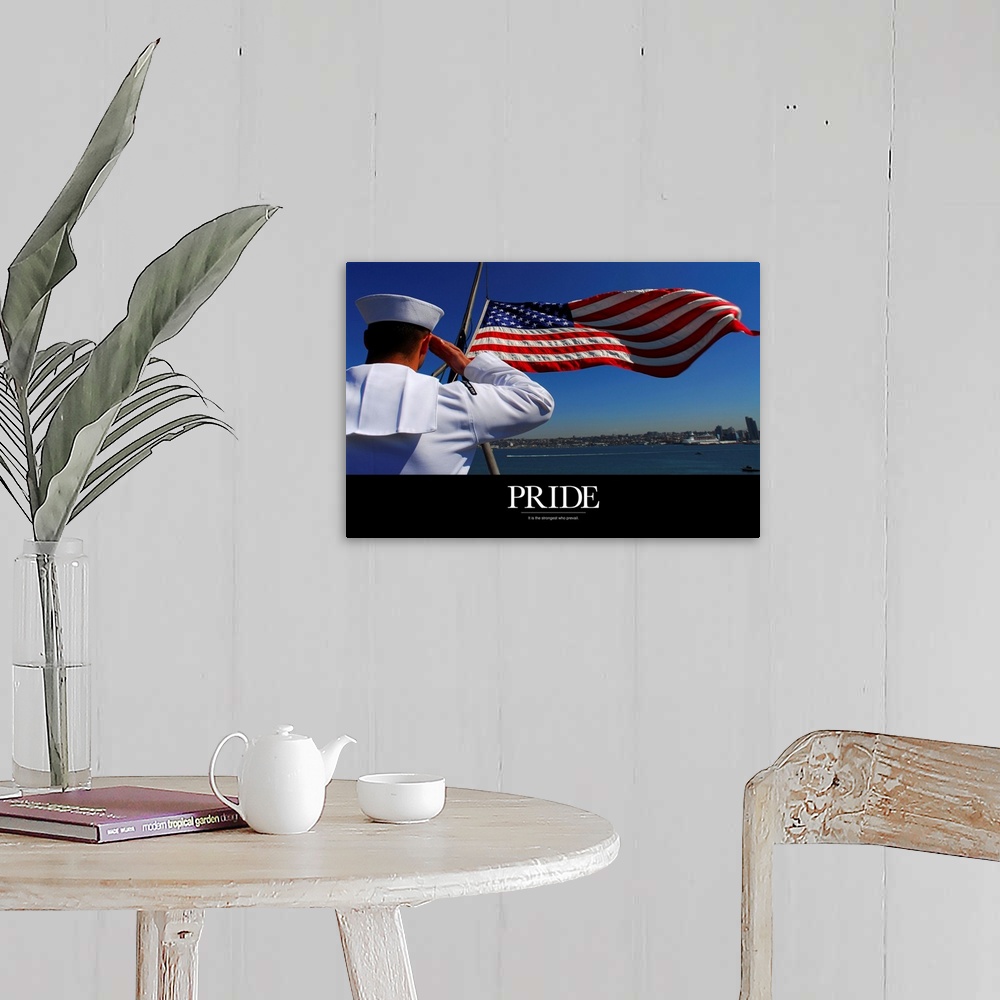 A farmhouse room featuring This is motivational poster style artwork for an American patriot or military armed forces in thi...
