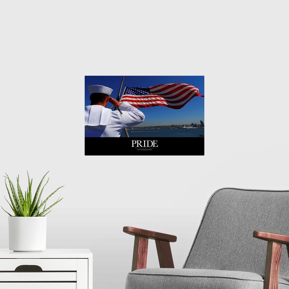 A modern room featuring This is motivational poster style artwork for an American patriot or military armed forces in thi...