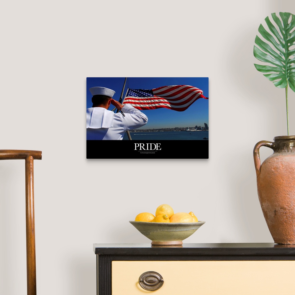 A traditional room featuring This is motivational poster style artwork for an American patriot or military armed forces in thi...