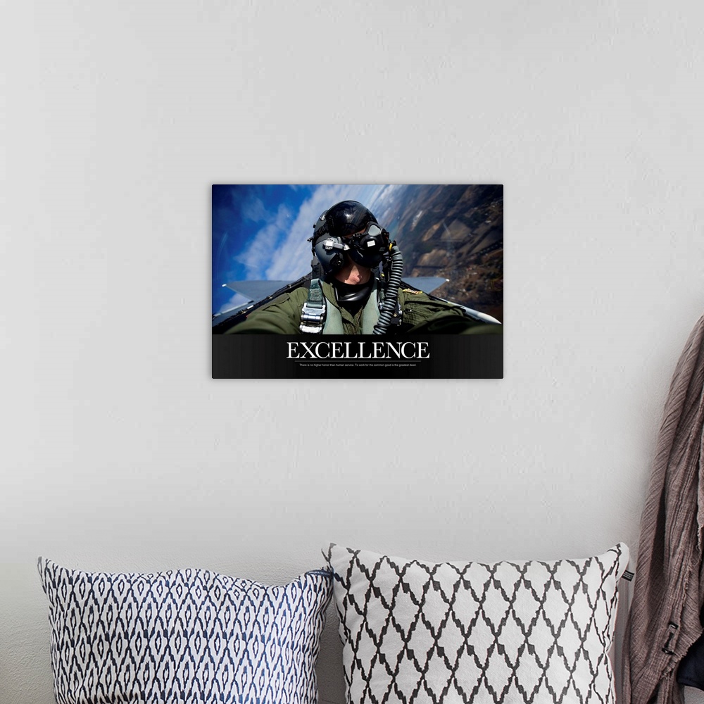 A bohemian room featuring Military Poster: Self-portrait of a pilot in the cockpit of a F-15E Strike Eagle