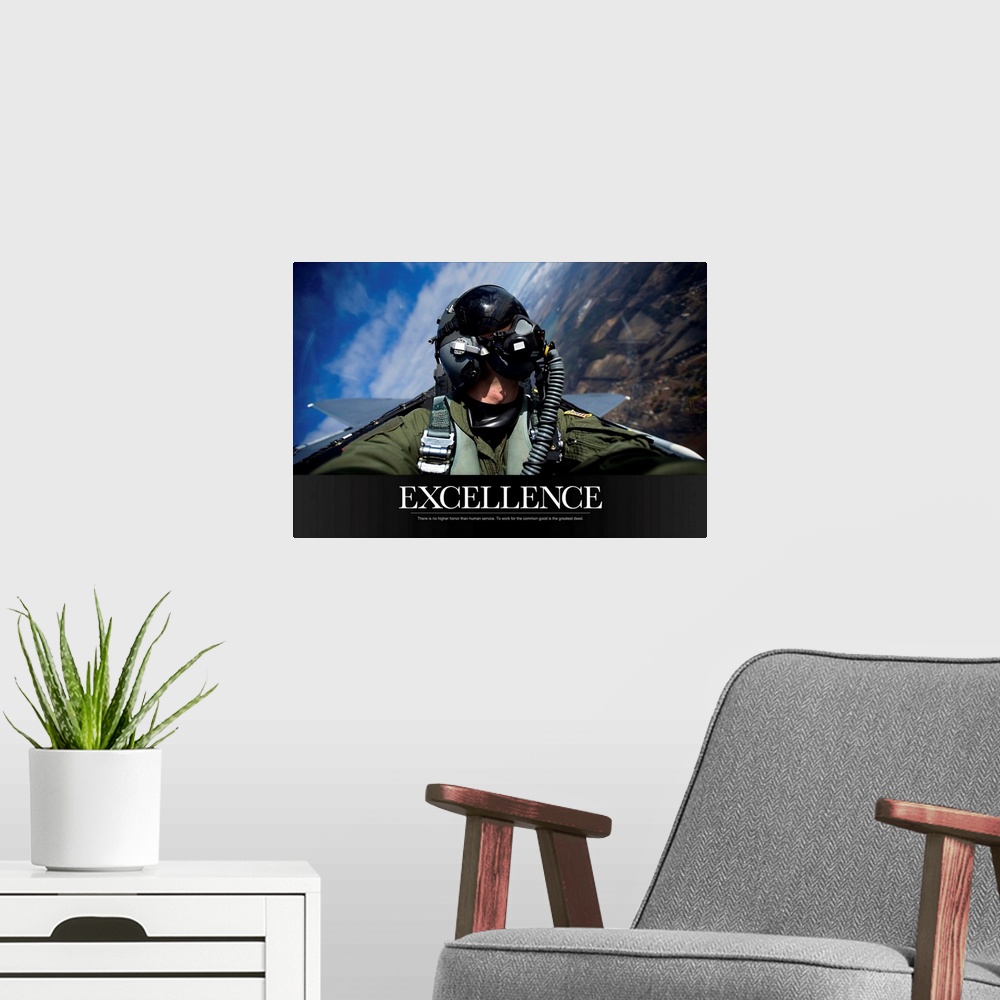 A modern room featuring Military Poster: Self-portrait of a pilot in the cockpit of a F-15E Strike Eagle