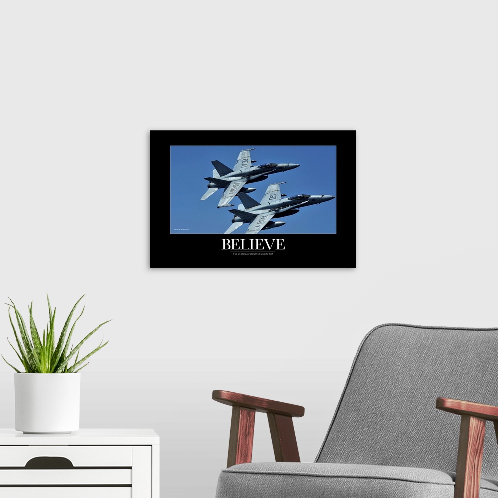A modern room featuring Military Poster: Two F/A-18C Hornets in flight