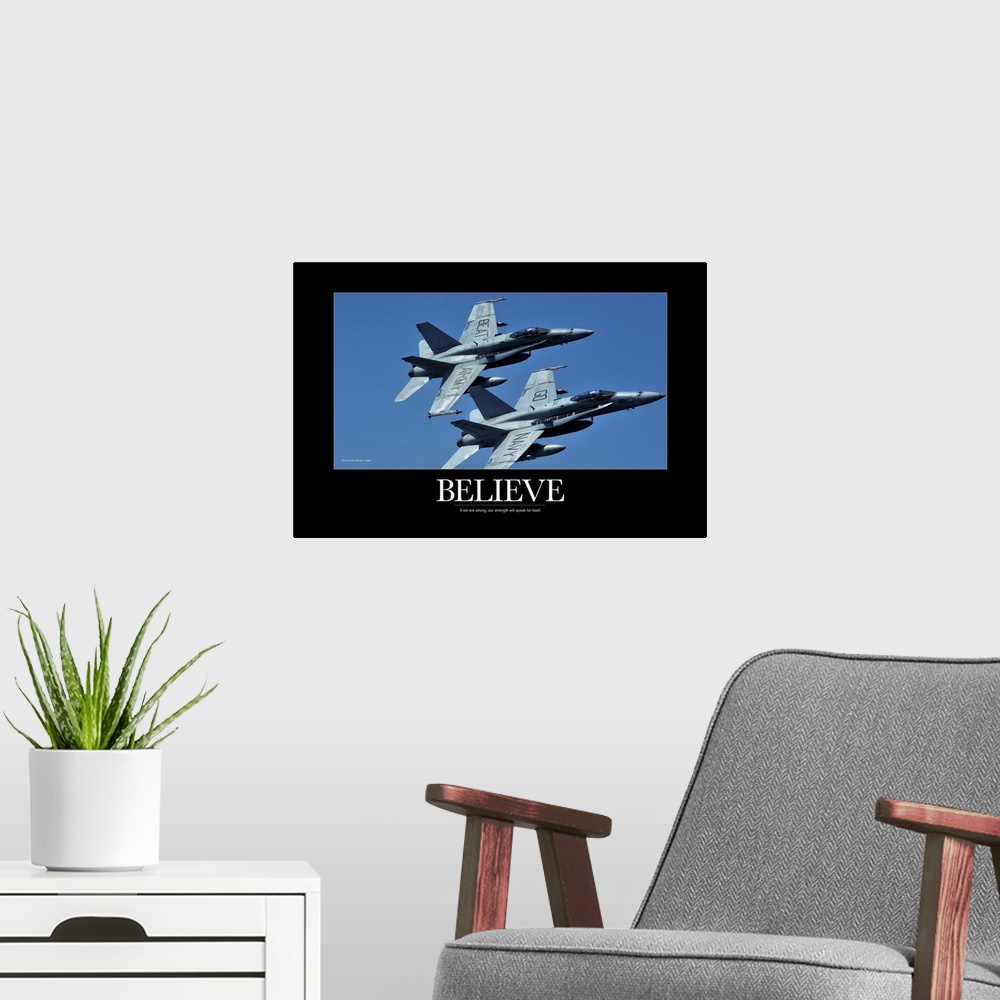 A modern room featuring Military Poster: Two F/A-18C Hornets in flight