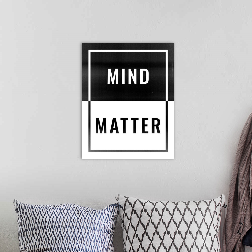 A bohemian room featuring Typography artwork that symbolizes "Mind Over Matter" sentiment.