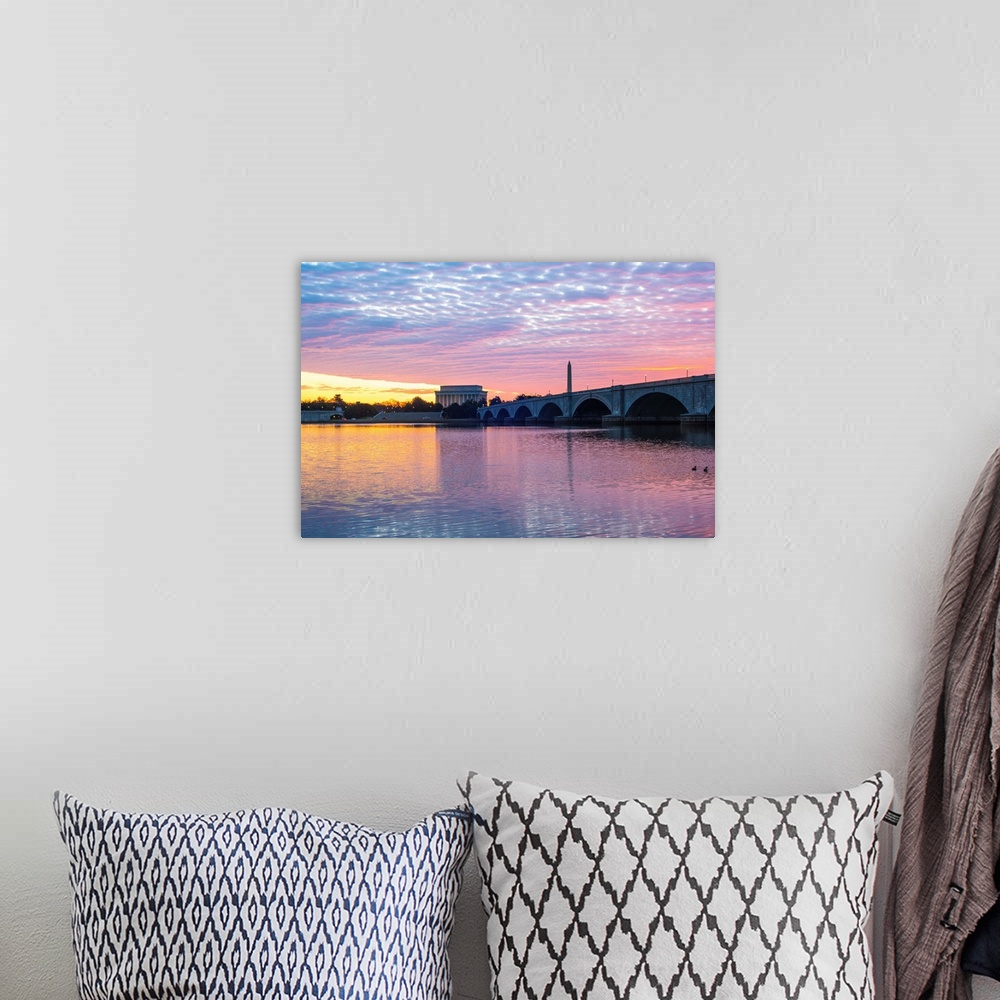 A bohemian room featuring The Lincoln Memorial and Washington Monument seen from the Potomac River with pastel-colored clou...