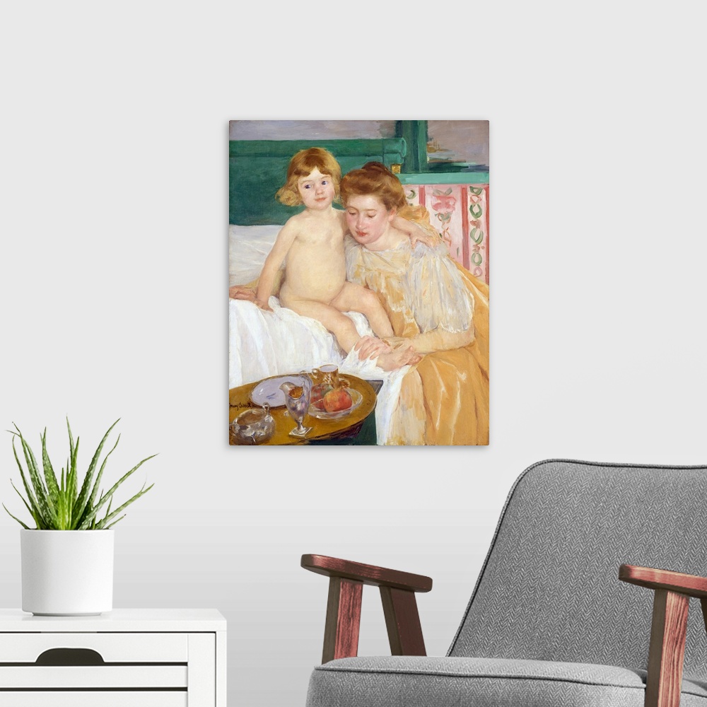 A modern room featuring This painting focuses on the bond between mother and child, which became Cassatt's specialty afte...