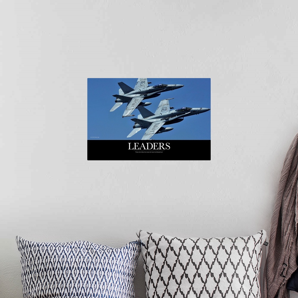 A bohemian room featuring Motivational Poster: Two F/A-18C Hornets in flight