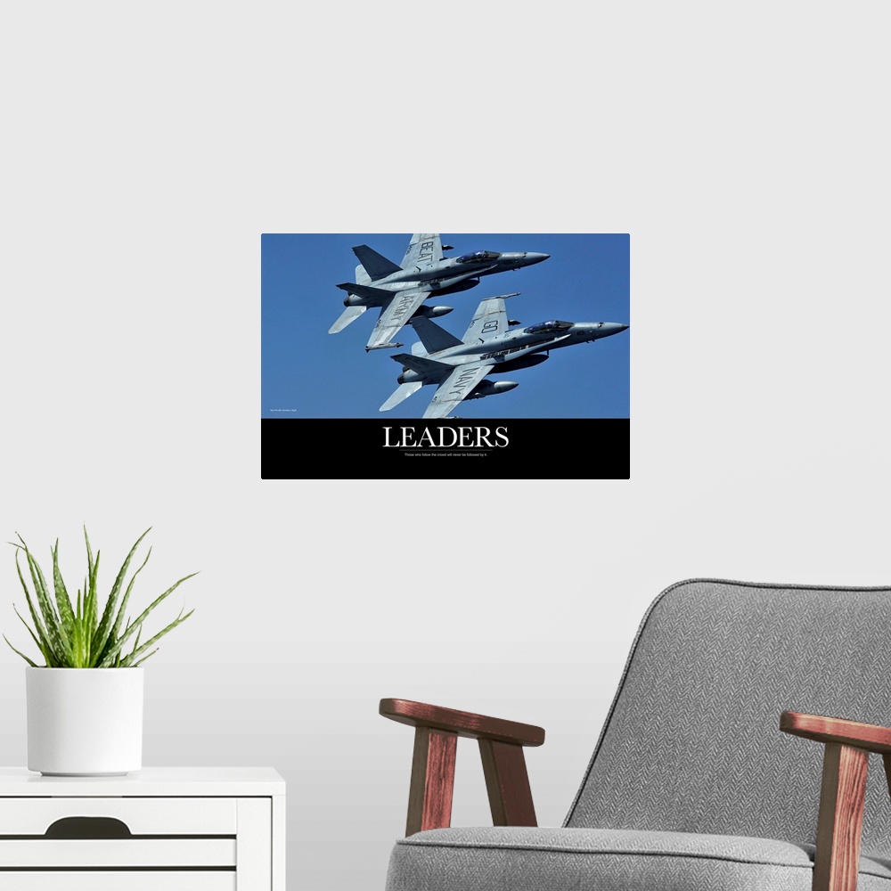 A modern room featuring Motivational Poster: Two F/A-18C Hornets in flight
