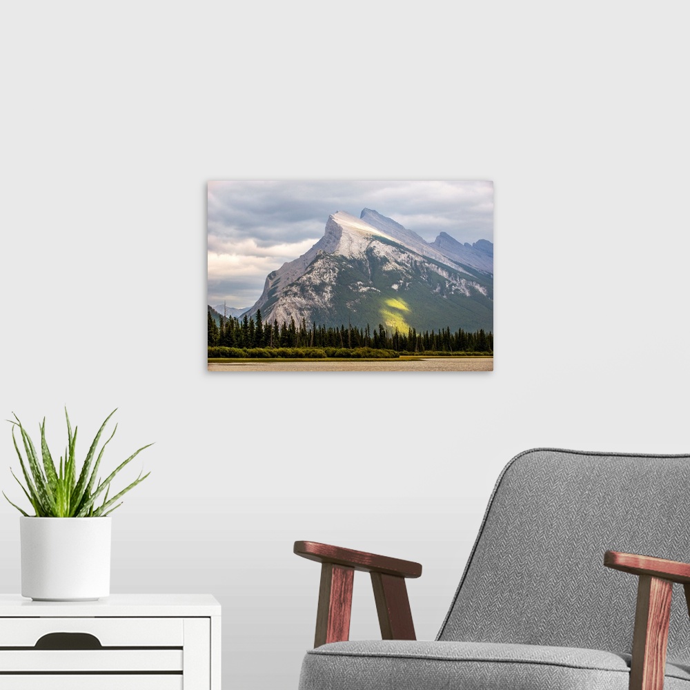 A modern room featuring Mount Rundle in Banff National Park, Alberta, Canada.