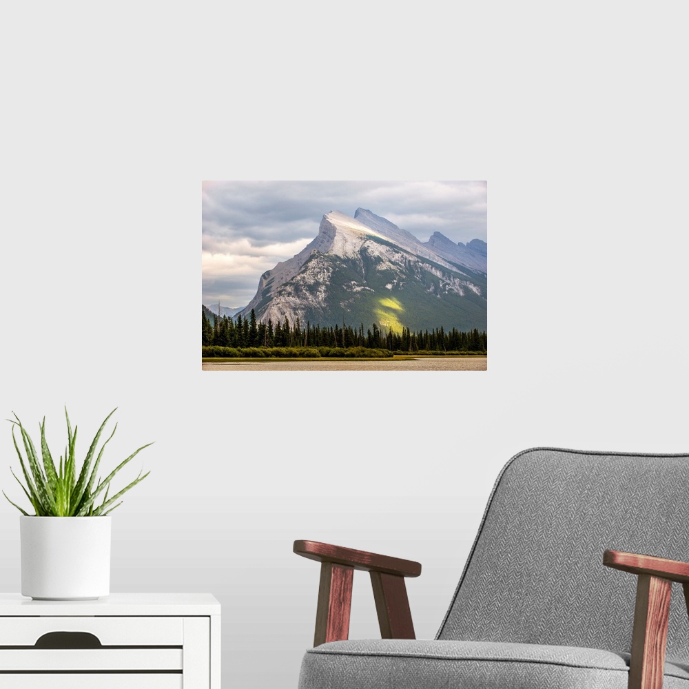 A modern room featuring Mount Rundle in Banff National Park, Alberta, Canada.