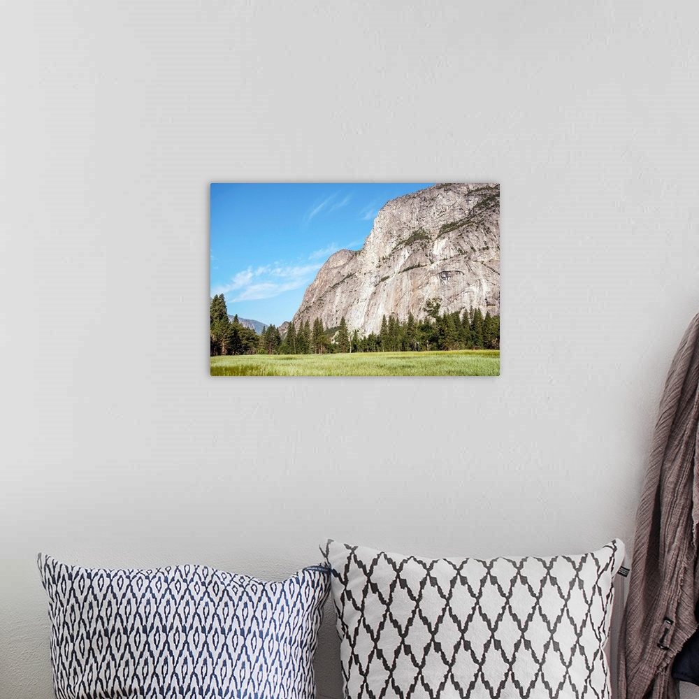 A bohemian room featuring View of Mountain landscape from valley floor in Yosemite National Park, California.