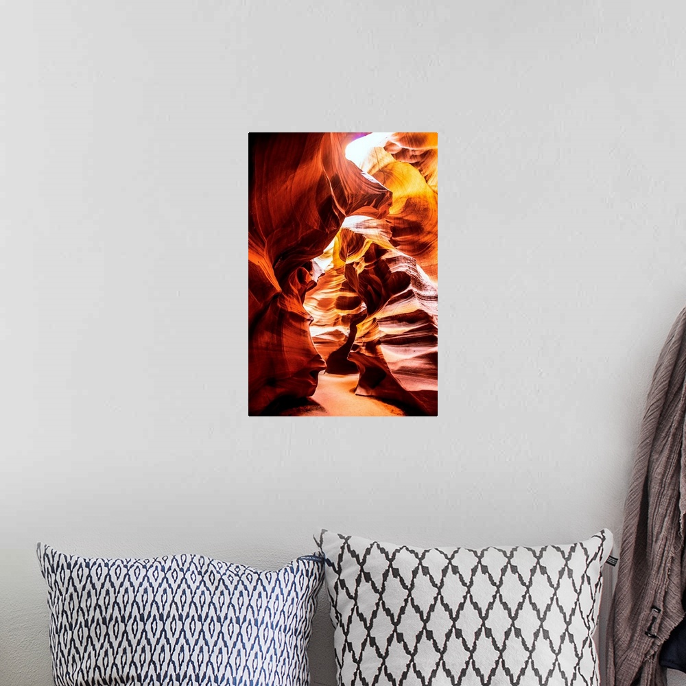 A bohemian room featuring Photo from inside of Antelope Canyon rock formation located on the Navajo Reservation in Page, Ar...