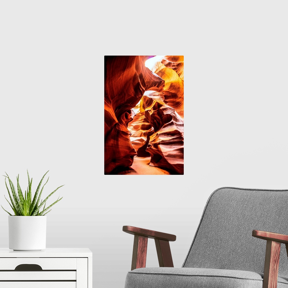 A modern room featuring Photo from inside of Antelope Canyon rock formation located on the Navajo Reservation in Page, Ar...