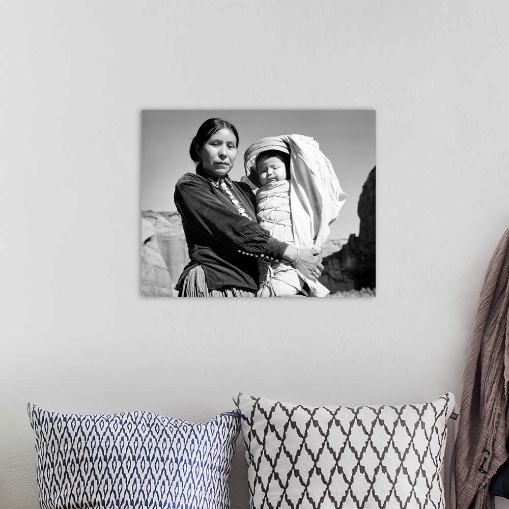 A bohemian room featuring Navajo Woman and Infant, Canyon de Chelle, Arizona.