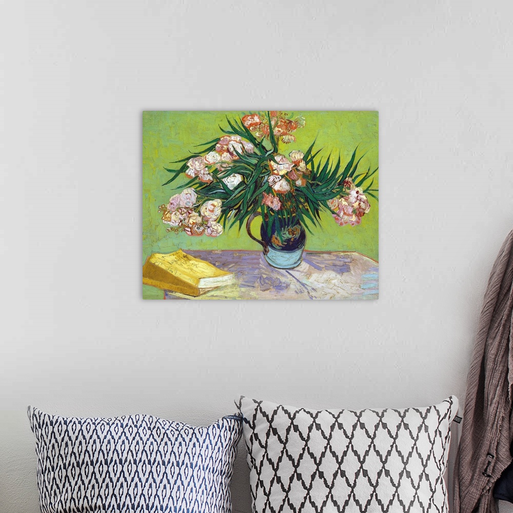 A bohemian room featuring For Van Gogh, oleanders were joyous, life-affirming flowers that bloomed inexhaustibly and were a...