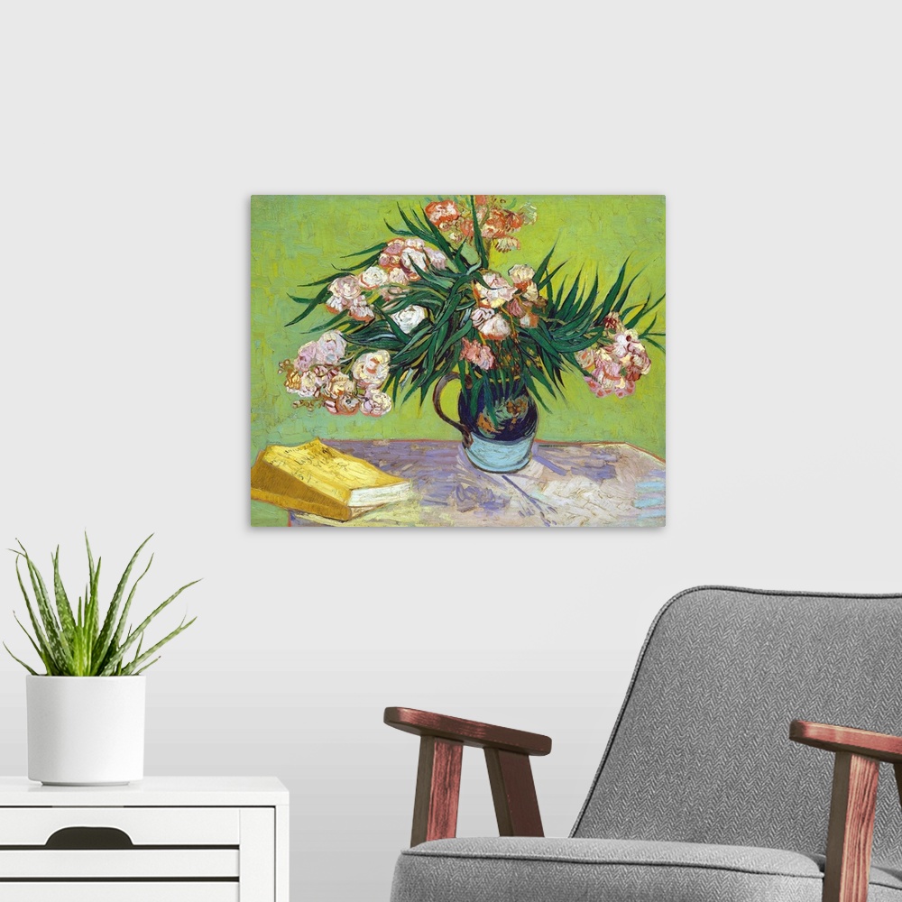 A modern room featuring For Van Gogh, oleanders were joyous, life-affirming flowers that bloomed inexhaustibly and were a...