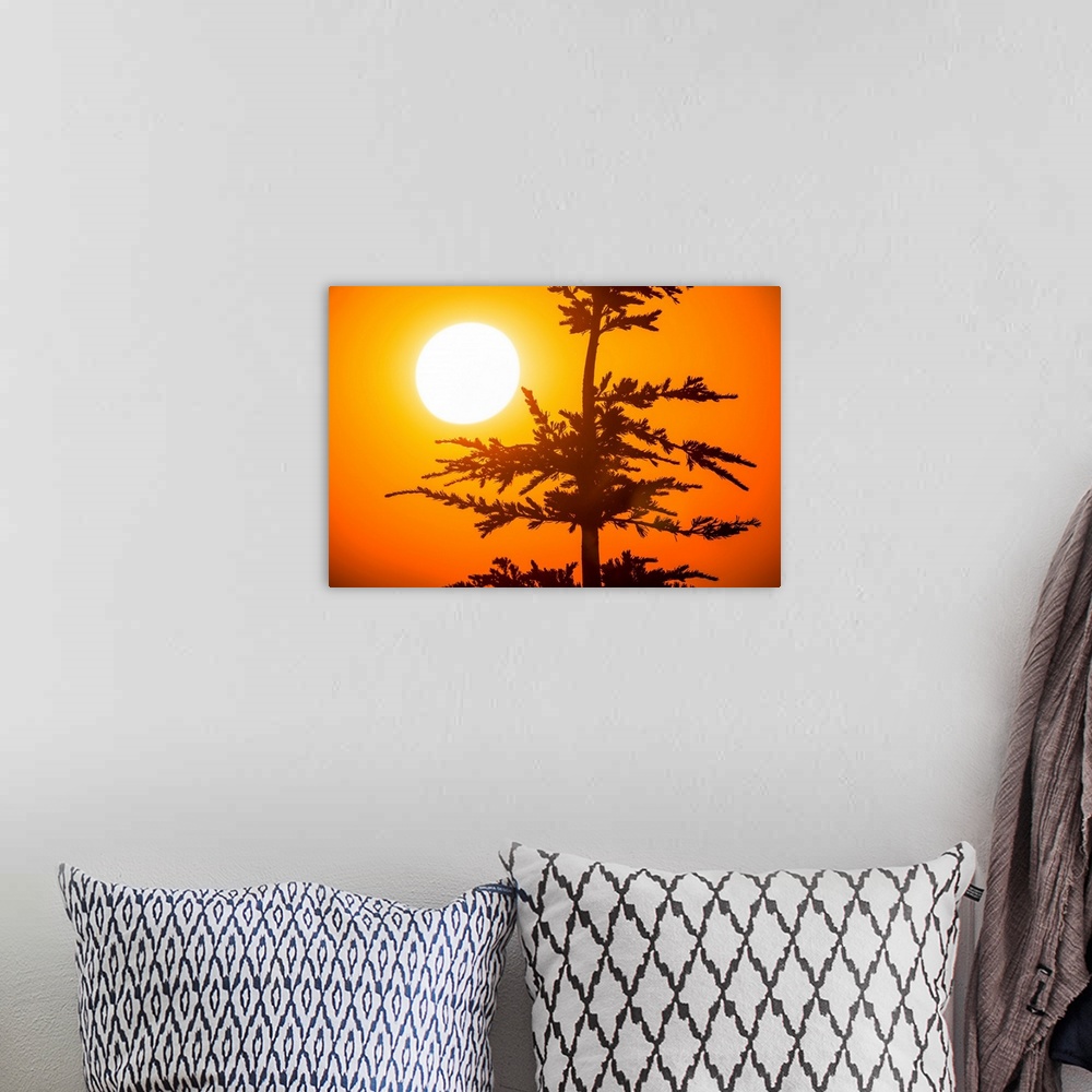 A bohemian room featuring View of orange sunset at Crater Lake in Oregon.