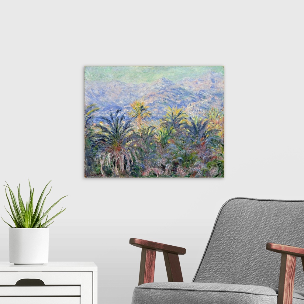 A modern room featuring This canvas, like?The Valley of the Nervia, was painted during Monet's trip to the Italian Rivier...