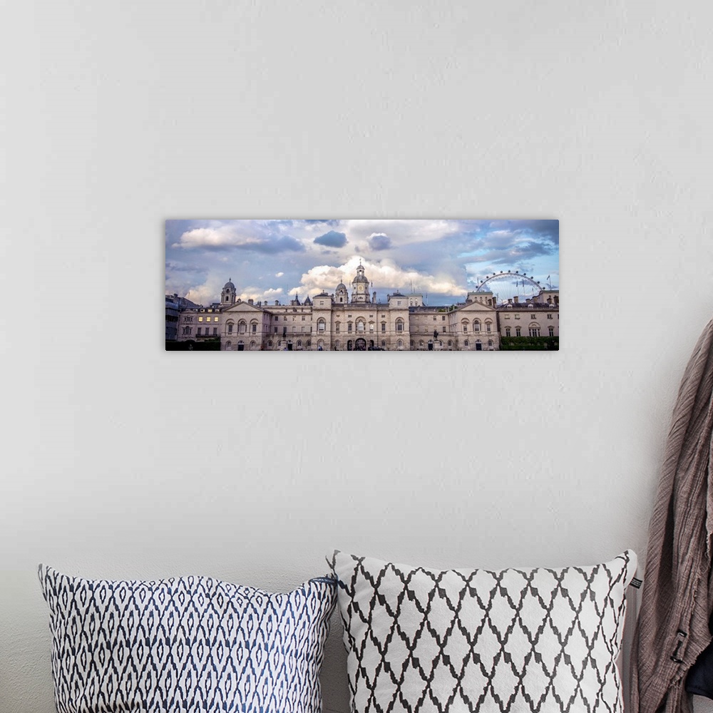 A bohemian room featuring Panoramic view of Horse Guards building in London, England.
