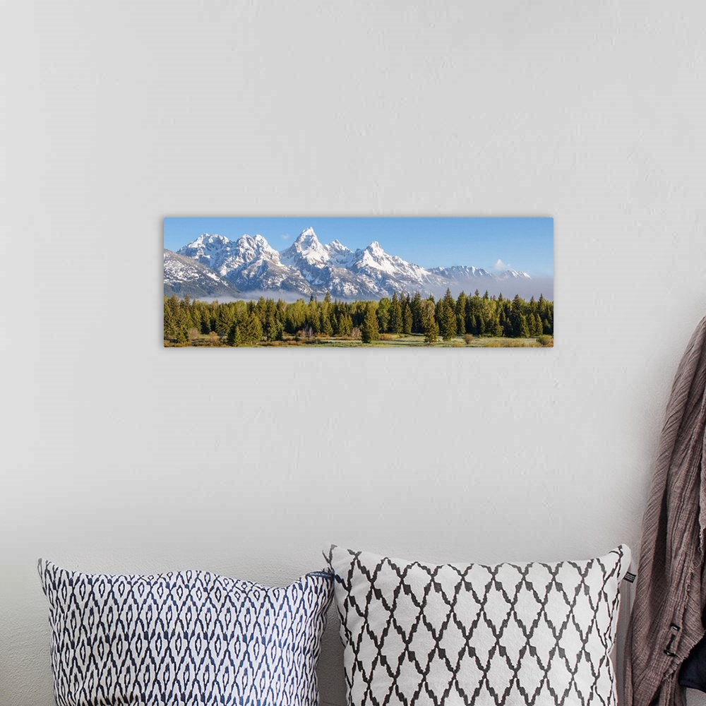 A bohemian room featuring View of the Middle Teton, Grand Teton and Mount Owen In Grand Teton National Park, Wyoming.