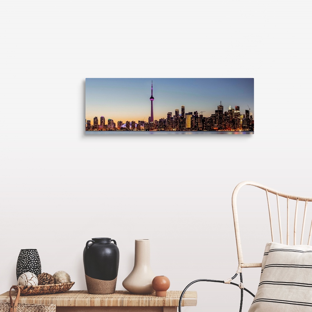 A farmhouse room featuring Photo of Toronto city skyline at night, Ontario, Canada.